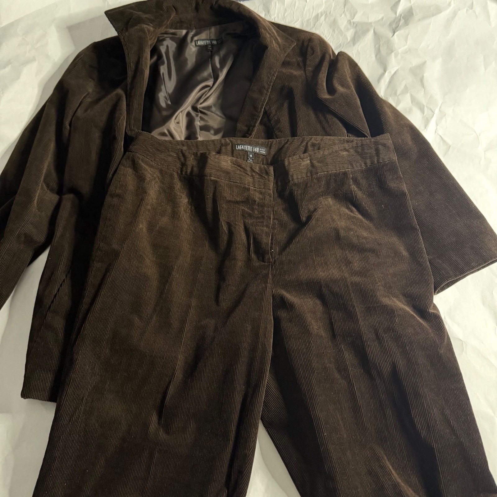 Lafayette 148 New York 2 Pc Suit Womens Brown Corduroy Blazer Jacket Office 4